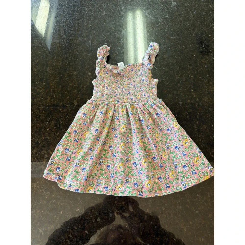 Ralph Lauren Toddler Dress Sz 12m Smocked Sundress Knit Cotton Floral‎ Flutter